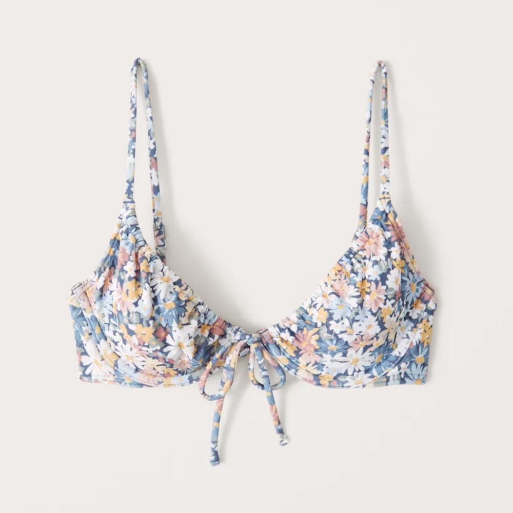 Abercrombie & Fitch Cinched Underwire Swim Top Blue Floral XS - Picture 1 of 1
